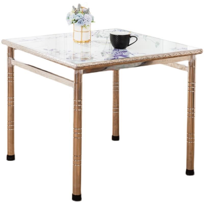 W7家用不锈钢简易桌子简约正方形餐桌折叠组装小户型烤火取暖吃饭