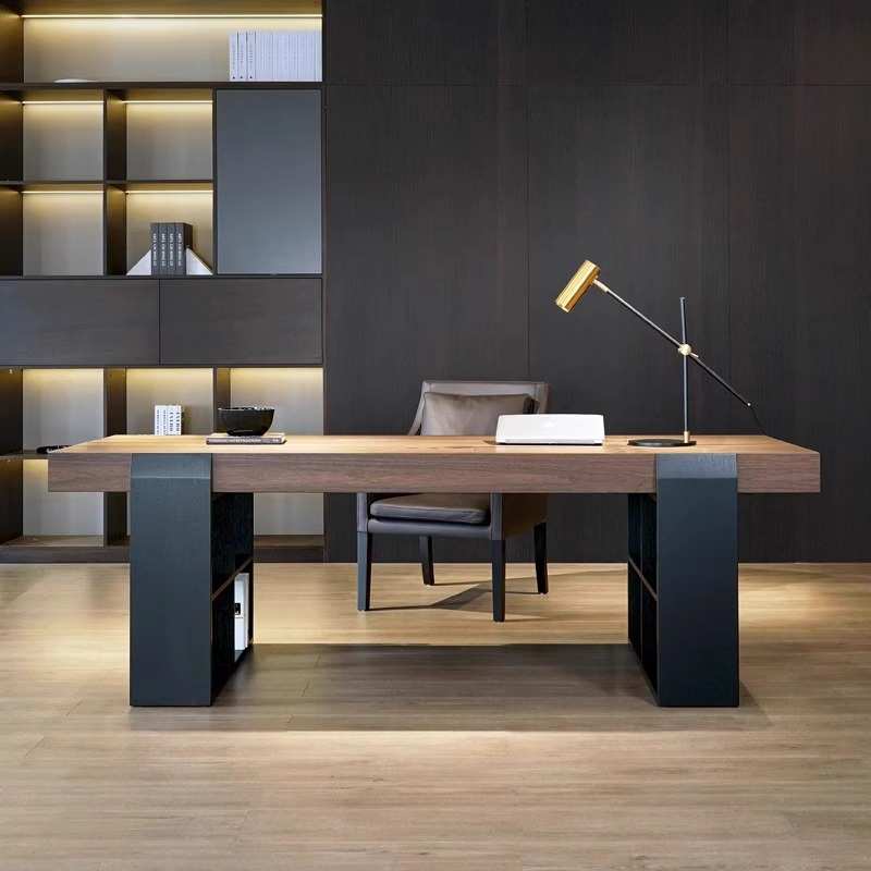 新款意式极简双人办公大书桌家用书房现代简约电脑桌台式写字台