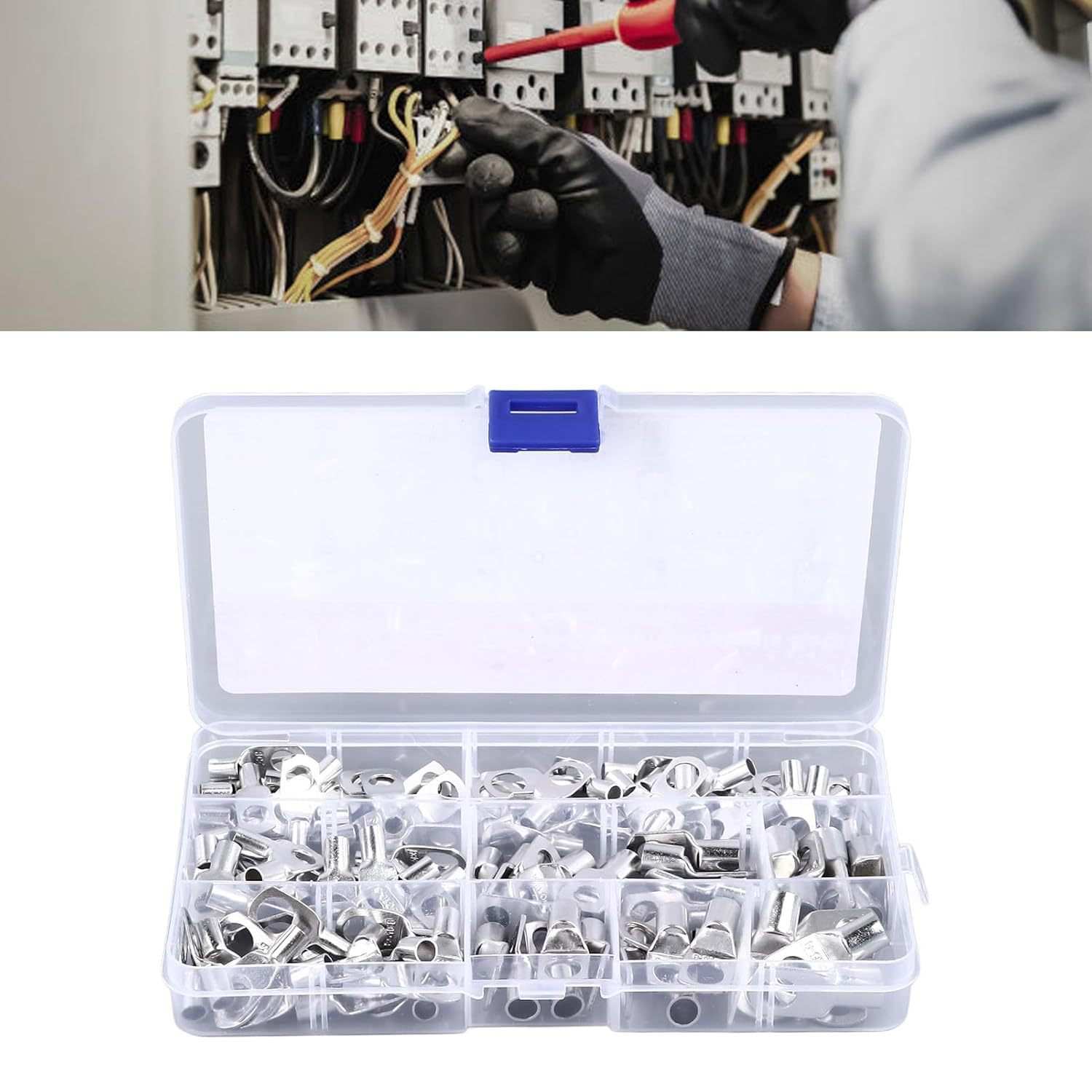 跨境  130pcs盒装 铜鼻子冷压窥口接线端子铜线耳电缆压接端子