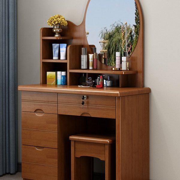 0.9米实木橡胶木组装带锁梳妆台斗柜化妆桌妆镜凳子组合卧室中式,住宅家具,梳妆台/桌,淘宝优惠券,粉丝福利购,淘宝优惠卷