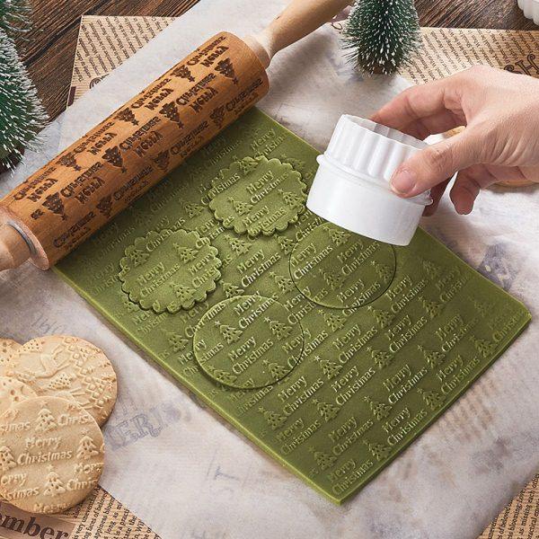 圣诞节圣诞树古浮雕纹印花擀面杖滚轴压花翻糖饼干曲奇饼擀面棍