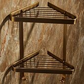 全铜仿古转角置物架复古浴室角架双层收纳网篮沐浴架简约实心壁挂