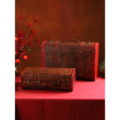 木质覆古收纳箱可定制木箱子储物拍摄道具手提箱老式皮箱装饰摆设