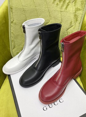 guidi鬼帝靴子女短靴秋季透气单靴白色前拉链马丁U靴小码大码女靴