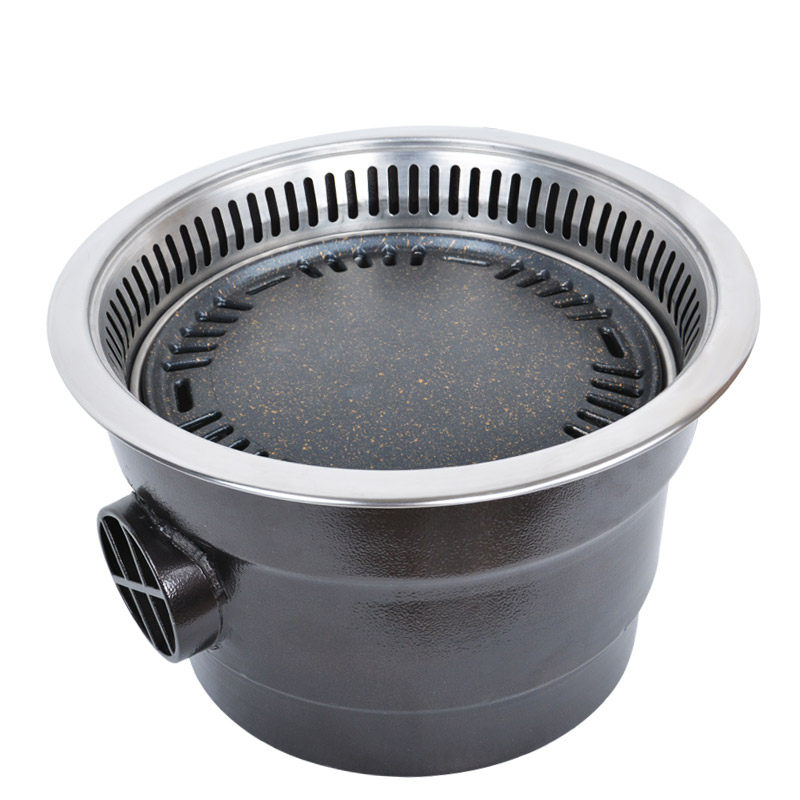 下排烟韩式电烧烤炉商用室内无烟烧烤机圆形烤肉炉自助餐环保烤炉