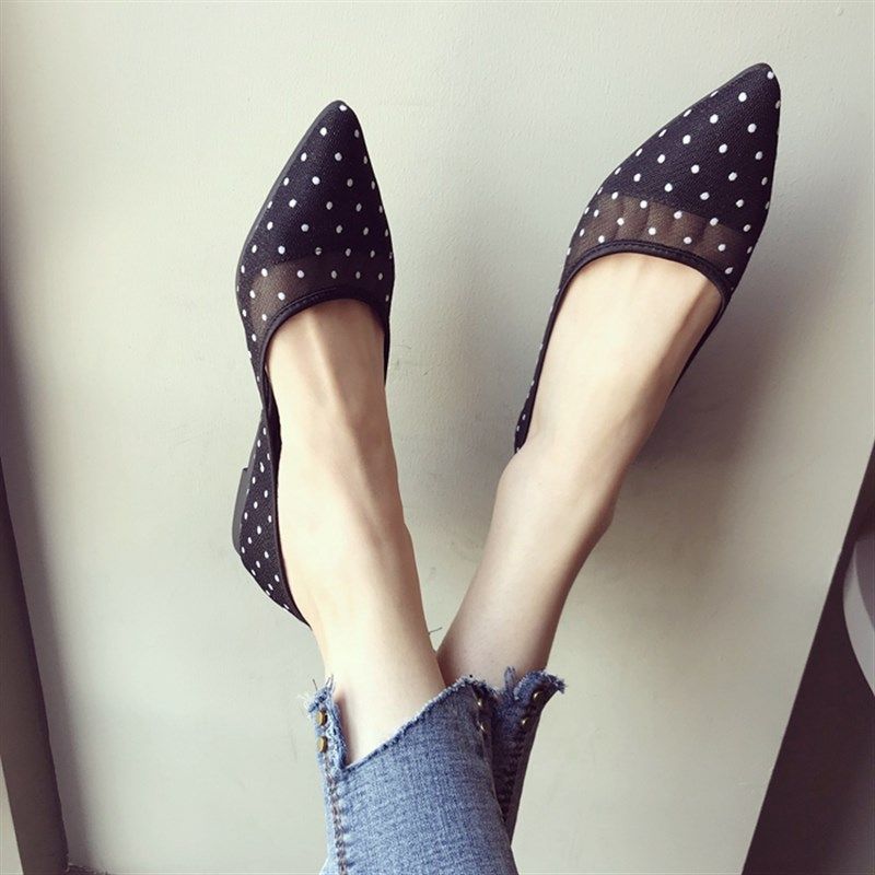 2021新款透气网纱波点平底单鞋女夏季瓢鞋尖头软底大码平跟女凉鞋,女鞋,洞洞鞋,淘宝优惠券,粉丝福利购,淘宝优惠卷
