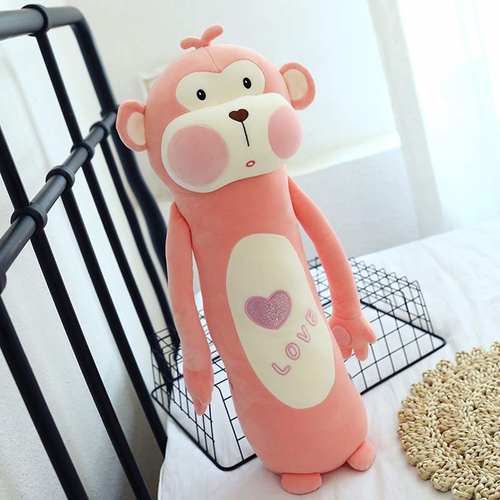 新款公仔床上婴儿可爱猴子娃娃毛绒玩具肠绞痛睡觉抱枕女生长条枕