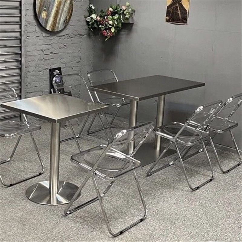 定制工业风不锈钢桌子正方形阳台金属洽谈铁艺网红咖啡店餐厅桌椅