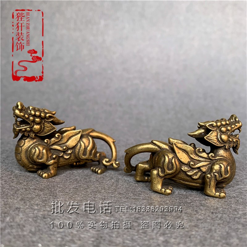 纯铜貔貅摆件一对迷你招财神兽小号貔貅手把件中式装饰金属工艺品