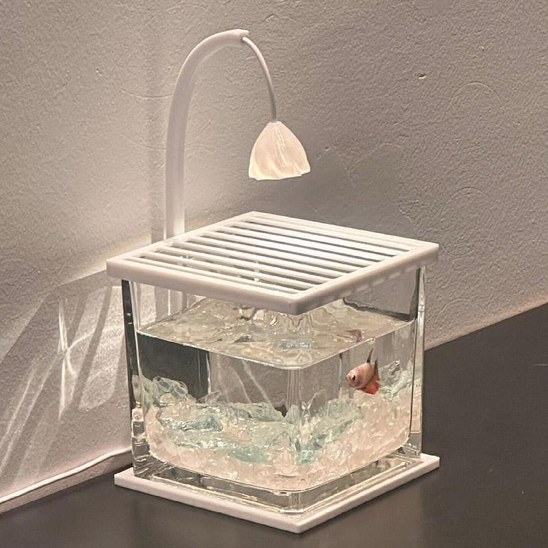 2025新款鱼缸小型客厅斗鱼玻璃缸造景摆件微景观生态缸溪流方缸