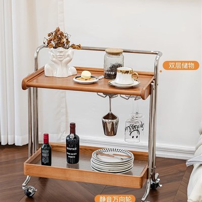 中古小推车实木边几客厅茶几沙发移动推车置物架小户型茶几餐车