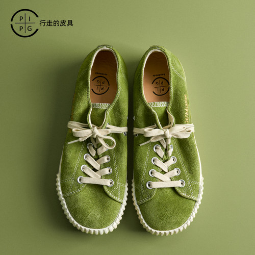 PIPG春夏草绿翻毛皮透气帆布鞋