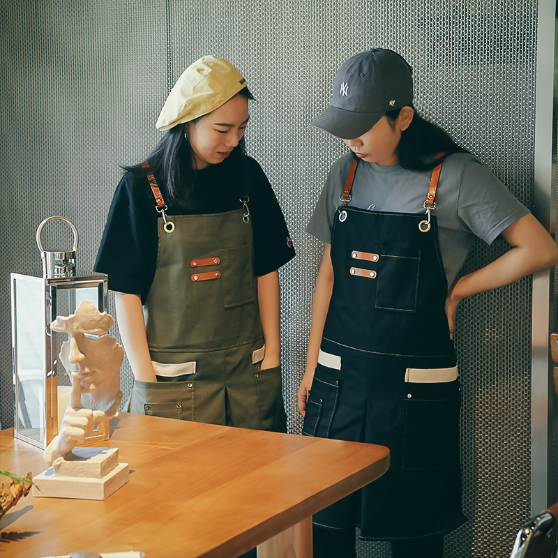 工装围裙男定制logo时尚夏季新款透气背带调节餐饮咖啡店工作服女
