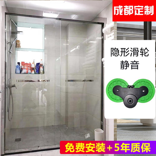 一字形淋浴房隐形静音玻璃门卫生间隔断屏风干湿分区移动门家用