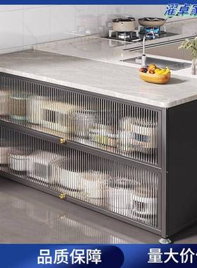 房岩板置架落厨多地XMA层微波炉餐边收纳储物柜多功能大理石橱柜