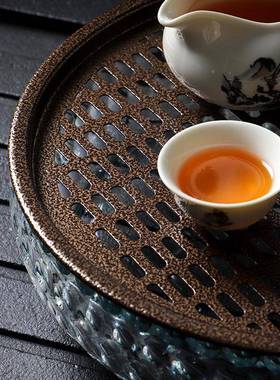艺功茶盘办公室CS1007A简约小型水盘圆形储水式干泡沥台茶具铁托