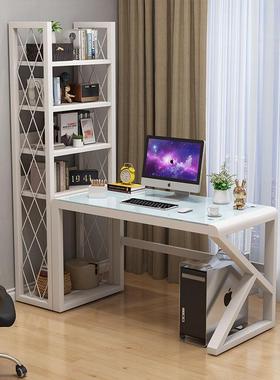 桌台电式脑桌卧室学习写字钢化玻璃办一公电竞桌书80085桌书架体