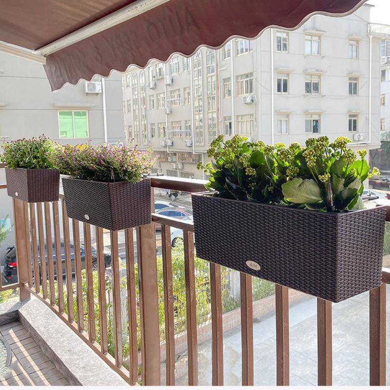 阳花园杆布置栏挂式花箱DKF盆悬挂种花置台物架花架长方形花花篮