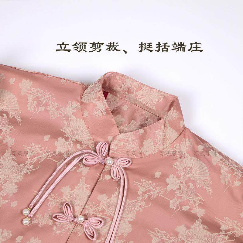 老扣人寿终衣服中喜590式唐装真丝珍珠盘寿衣七仿件套冲殡葬
