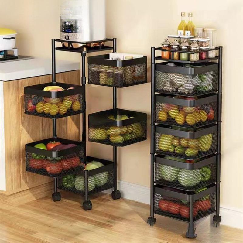 厨房蔬菜物架多层落地方可旋置转菜FFX形篮子果转水角沥水水带滑