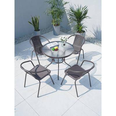 户外桌椅椅伞五桌件套庭院阳台靠背椅室外露带营藤喝茶休VXH闲椅