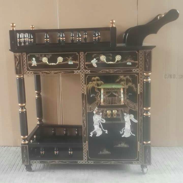 至高美手实木贝壳车推车古典中式无品牌/家具漆车器彩绘艺术餐厅