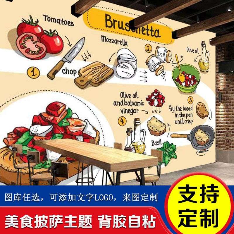 披萨店墙面装饰现代风墙贴墙纸壁纸贴纸广告背景墙海报门壁画贴画