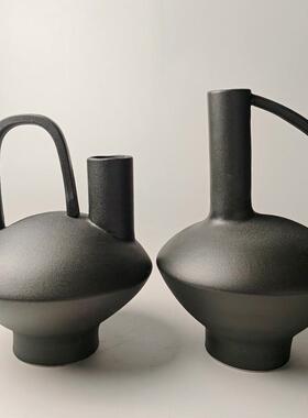 素烧黑色新中式陶瓷YPQ装干花鲜饰花花瓶客厅插花玄关摆宿件民花