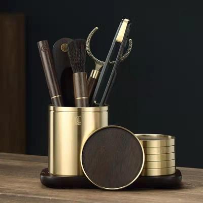 茶茶六君子黑大檀实木套装功65231夫茶具零配件全茶道夹铜杯垫套