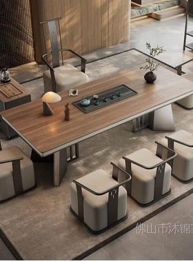 新板式木纹岩茶桌椅组HMG公合新中式茶台高端中办室家用一体泡茶