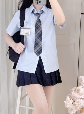 珠珠家jk衬衫浅蓝色基础款夏季z百搭宽松直筒短长袖衬衣女日系甜