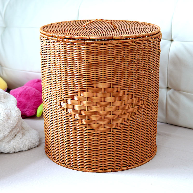 仿藤编带盖脏衣篓防水洗衣篮塑料酒店浴巾收纳桶玩具杂物收纳筐,收纳整理,脏衣篮,淘宝优惠券,粉丝福利购,淘宝优惠卷
