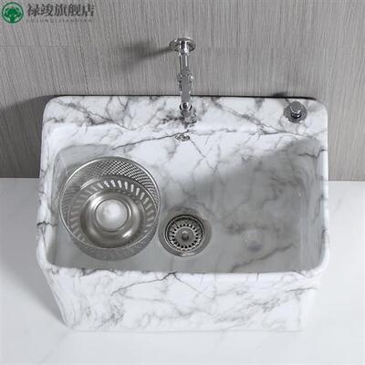 大理石纹拖把池 大理石纹动号+把池家用陶瓷洗墩布池台控自大下水