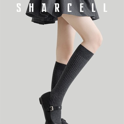 小腿袜女春秋纯棉jk白色长筒袜配靴子半截中筒长腿高筒及膝长袜