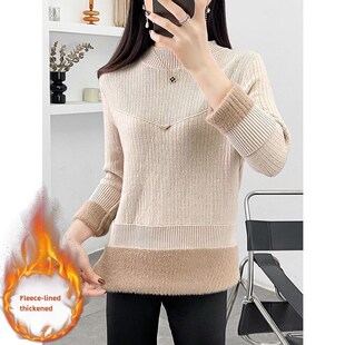 一体绒毛衣女中长款加厚2024冬季新款韩系宽松加肥加绒打底毛衣裙