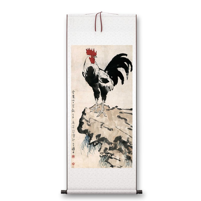 徐悲鸿《雄鸡图》客厅书房茶室装饰画挂画玄关水墨高清卷轴字画图片