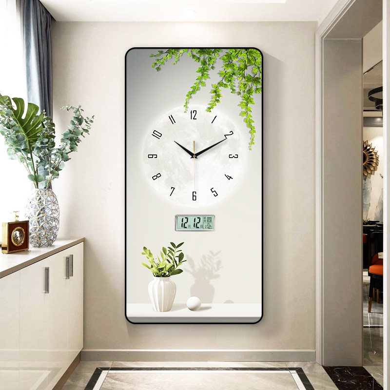 简约绿植入户玄关装饰挂钟客厅万年历电子时钟奶油风挂墙竖款钟表,家居饰品,现代装饰画,淘宝优惠券,粉丝福利购,淘宝优惠卷