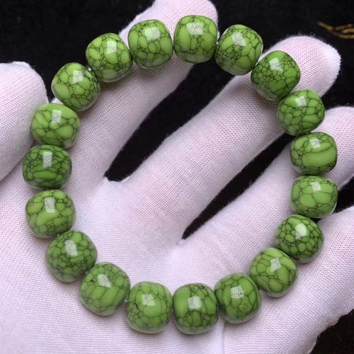 绿松石手串菜籽黄绿色男士女生老型桶珠单圈天然高瓷现货8mm12mm