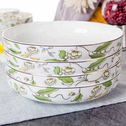 4只装 骨瓷深菜盘汤盘7英寸窝盘家用焗饭盘子圆形陶瓷餐具可微波