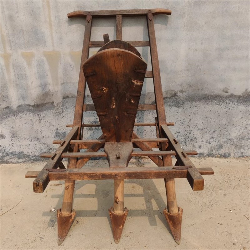 老旧农具农耕木耙木犁独轮手推车风车农村民俗怀旧老物件摆件道具