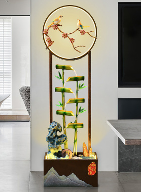 现代中式竹子假山客厅流水摆件循环水落地装饰品造景开业乔迁礼物