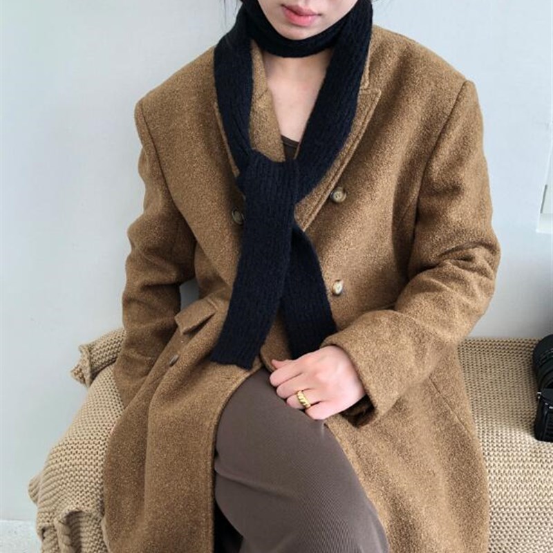 韩国女小众ins百搭纯色围巾日系护颈细窄长条秋冬薄款小围脖领巾