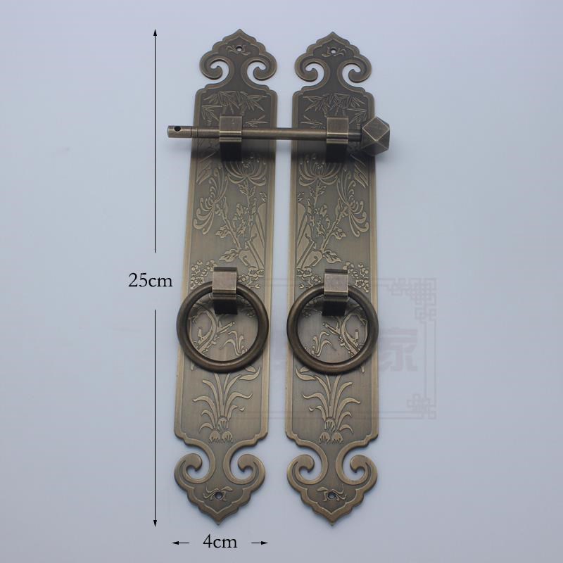 中式大门格栅门木门全铜拉手加厚刻花门窗铜把手四季花门挂锁古铜
