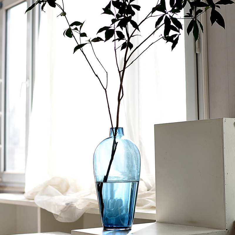 尾货现代简约绿色通透小玻璃花瓶酒柜客厅餐桌摆件样板间软装饰品