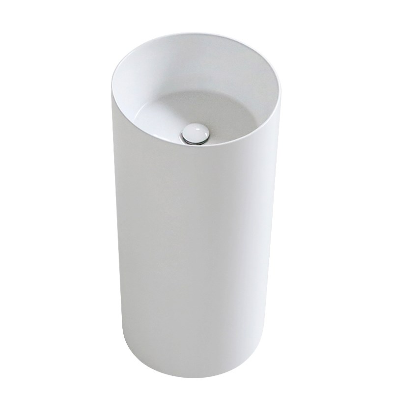 简约陶瓷一体立柱盆卫生间洗手盆小户型立柱式洗脸盆阳台水池圆形