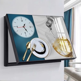 电箱盖板装饰画带钟表遮挡电箱盒表配电餐厅现代简约挂画酒杯定制