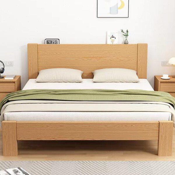 全实木1.8米双人大床家用卧室小户型轻奢简约1.2米儿童红橡木北欧