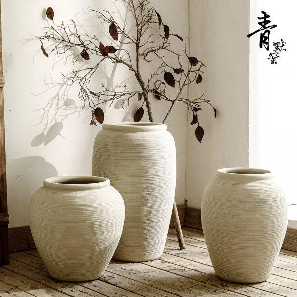 白色落地陶瓷花瓶简约素雅风室内装修摆设插干花枯枝粗陶花器摆件