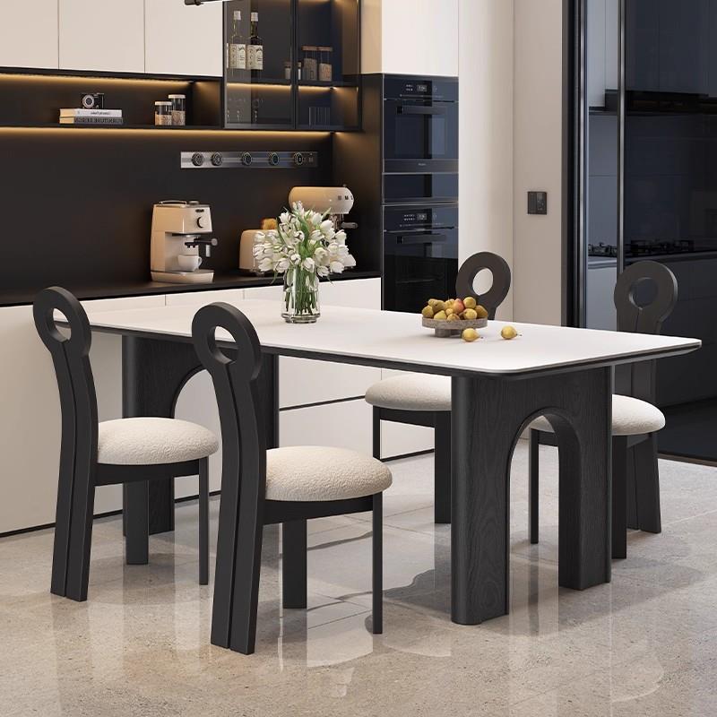 意式极简岩板餐桌椅组合家用小户型长方形现代简约全托吃饭桌子