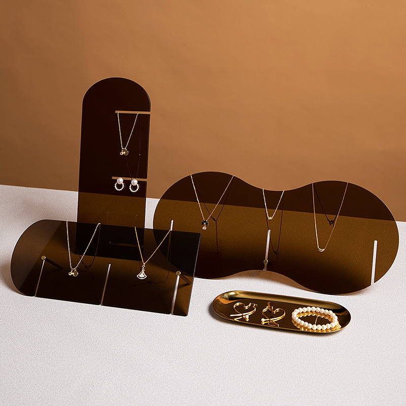 亚克力饰b品陈列展示道具店铺柜台创意棕色亚克力板项链架子首饰